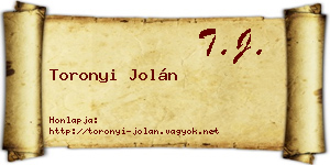 Toronyi Jolán névjegykártya